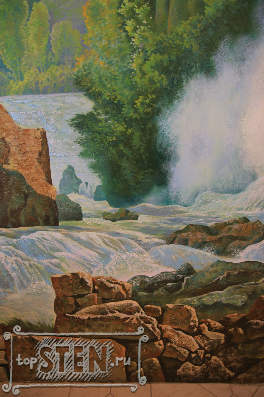 Рельефная роспись Пейзаж с водопадом