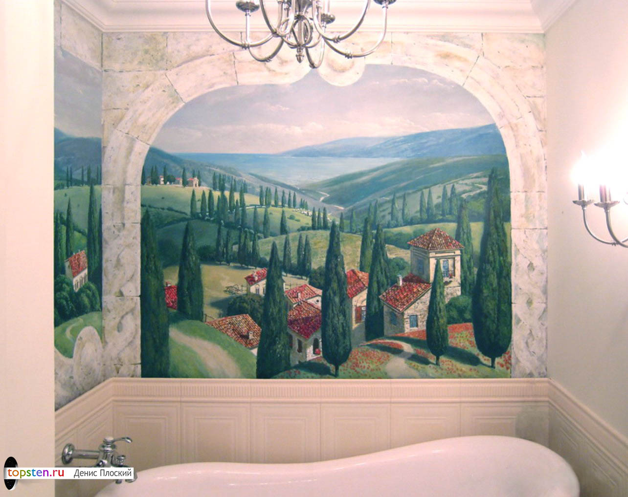 Роспись стен в ванной комнате в стиле прованс