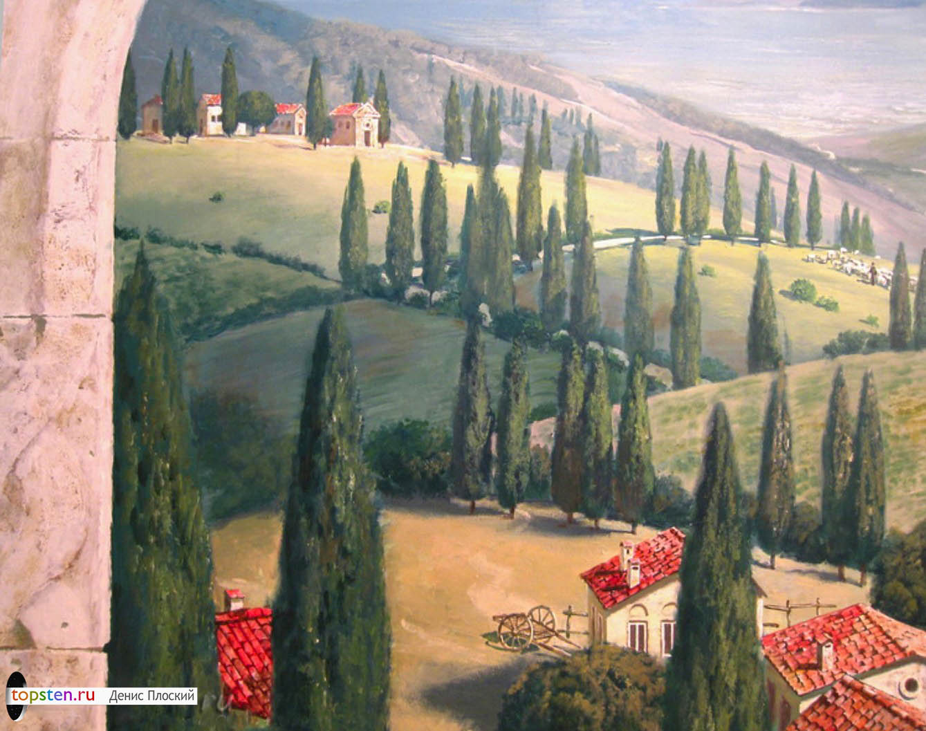 Роспись стен с солнечным пейзажем Тосканы.